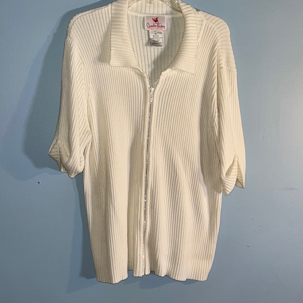 Quacker Factory Rhinestone Cable Knit Cardigan plus size xl/1x white